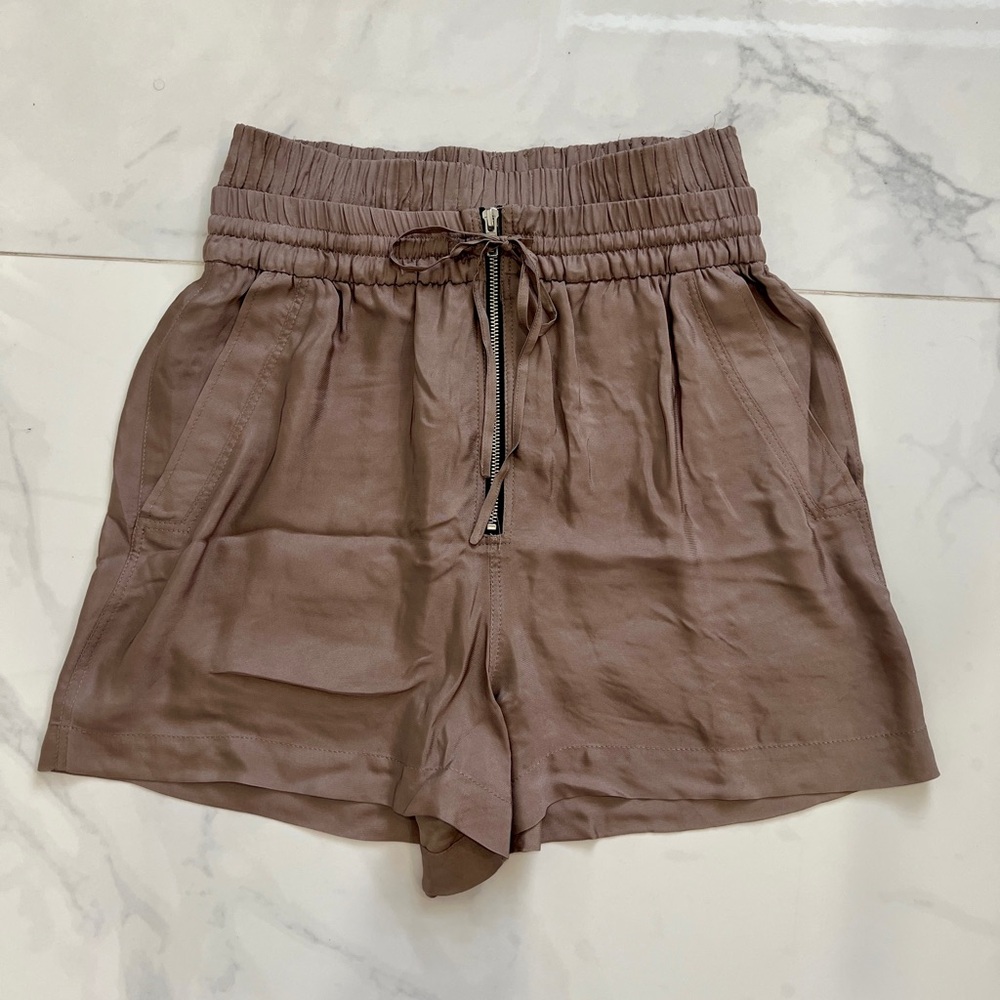 ZARA Brown Taupe High-Waisted Shorts with Zipper Front